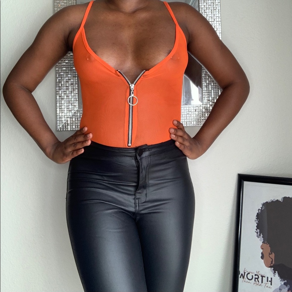 Orange Mesh Bodysuit